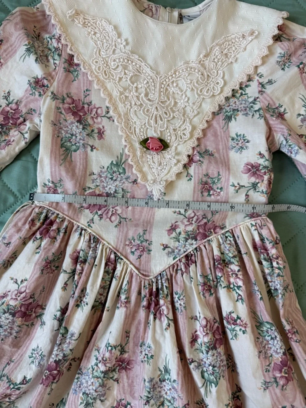 Vintage Bryan Girls Floral Dress Lace Collar Prairie Cottagecore Pink Size 7